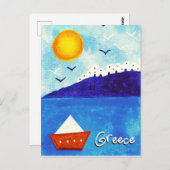 可愛い青い白い赤の水色のギリシャのボート ポストカード (正面/裏面)
