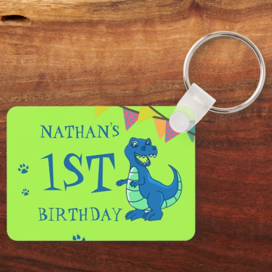 可愛い青い緑のポー恐竜をテーマにした誕生日の好意 キーホルダー (正面)