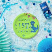 可愛い青い緑のポー恐竜をテーマにした誕生日パーティー ペーパープレート (パーティー)