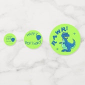 可愛い青い緑の恐竜の誕生日パーティーテーブル コンフェッティ (正面)