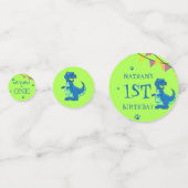 可愛い青い緑の恐竜の誕生日パーティーテーブル コンフェッティ (裏面)