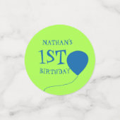 可愛い青い緑の恐竜の誕生日パーティーテーブル コンフェッティ (スモール正面)