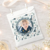 可愛い青い緑の恐竜カスタムの写真と名前 フェイバーバッグ (クリップ留めされた状態)