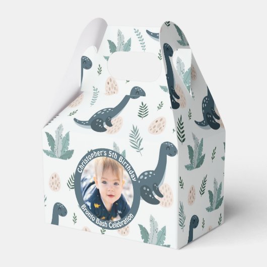 可愛い青い緑の恐竜カスタムの写真と名前 フェイバーボックス (正面サイド)