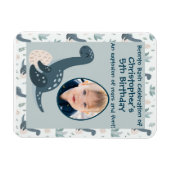 可愛い青い緑の恐竜カスタムの写真と名前 マグネット (横)