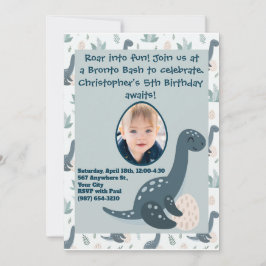可愛い青い緑の恐竜カスタムの写真と名前 招待状