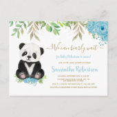 可愛い青い緑の金ゴールドクマ男の子ベビーシャワー インビテーションポストカード (正面)