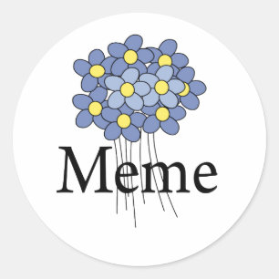 可愛い青い花のMeme Tシャツ ラウンドシール