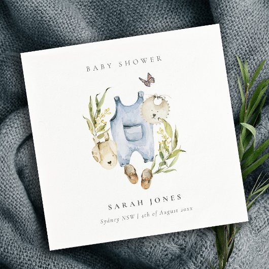 可愛い青い葉の男の子服ベビーシャワー スタンダードカクテルナプキン