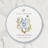 可愛い青い葉の男の子服ベビーシャワー フェイバータグ (正面)