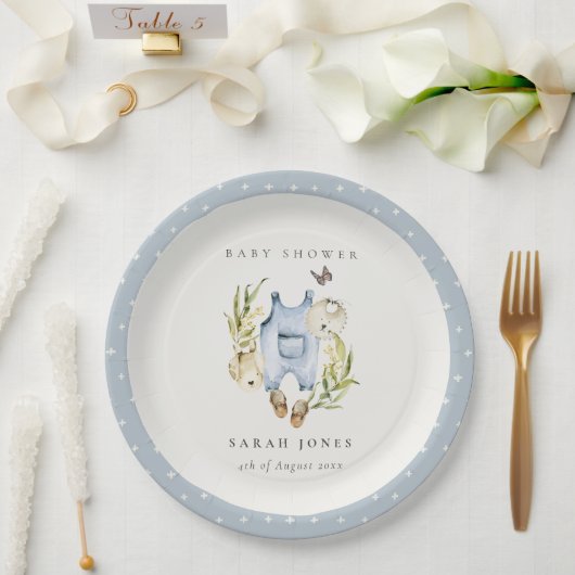可愛い青い葉の男の子服ベビーシャワー ペーパープレート (ウェディング)