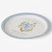 可愛い青い葉の男の子服ベビーシャワー ペーパープレート (アングル)