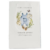 可愛い青い葉の男の子服ベビーシャワー ミディアムペーパーバッグ (正面)