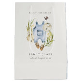 可愛い青い葉の男の子服ベビーシャワー ミディアムペーパーバッグ (裏面)