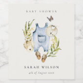 可愛い青い葉の男の子服ベビーシャワー ワインラベル (シングルラベル)