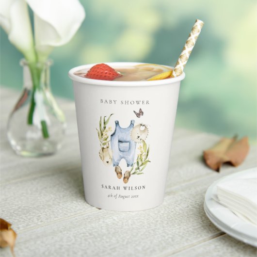 可愛い青い葉の男の子服ベビーシャワー 紙コップ (インサイチュ)