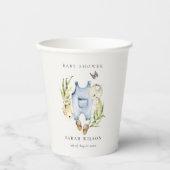 可愛い青い葉の男の子服ベビーシャワー 紙コップ (正面)