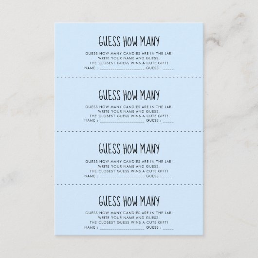 可愛い青い赤ちゃんシャワーいくつゲームカード エンクロージャーカード (正面)