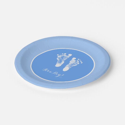 可愛い青い赤ちゃんシャワー男の子の足跡生まれたばかりの付け ペーパープレート (アングル)