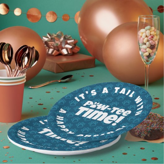 可愛い青い足跡ペット養子縁組ポーティー!時間 ペーパープレート (複数)