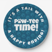可愛い青い足跡ペット養子縁組ポーティー!時間 ペーパープレート (正面)