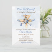 可愛い青い飛行機の滑走路パイロット赤ちゃんシャワー 招待状 (スタンド正面)