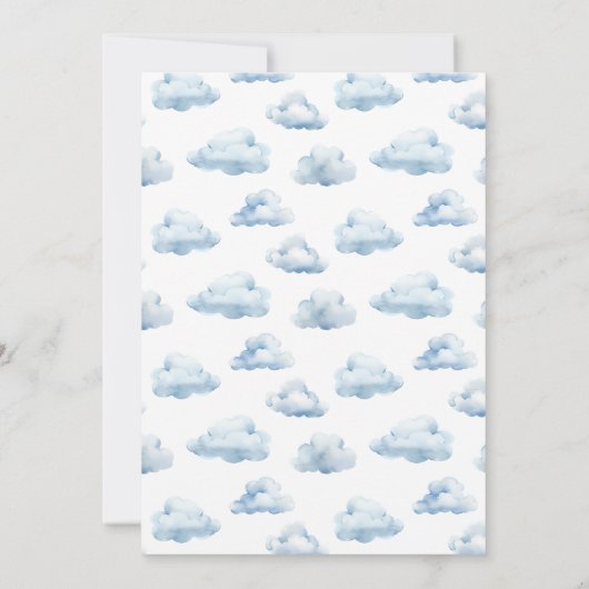 可愛い青い飛行機テディベア男の赤ちゃんシャワー 招待状 (裏面)