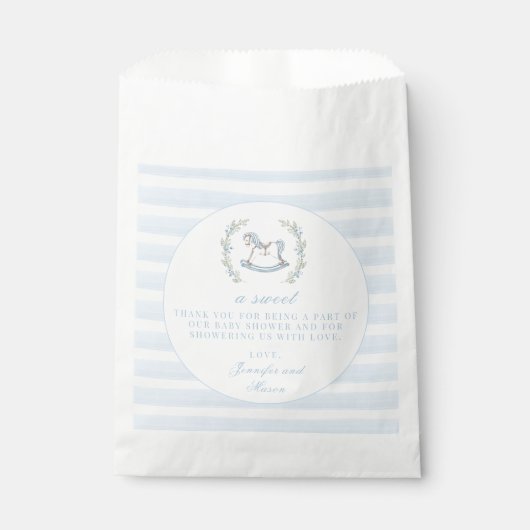 可愛い青い馬のボヘミアン男の赤ちゃんシャワ感謝していーシャワー フェイバーバッグ (正面)