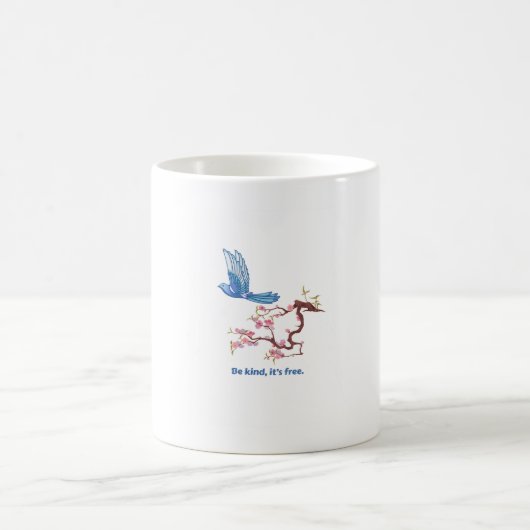 可愛い青い鳥 桜 やさしくするって無料 コーヒーマグカップ (中央)