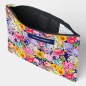 可愛い青い黄色の花エレガント柄モノグラム アクセサリーポーチ (見開き)