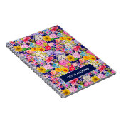 可愛い青い黄色の花エレガント柄モノグラム ノートブック (右側)