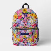 可愛い青い黄色の花エレガント柄モノグラム プリントバックパック (正面)