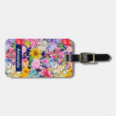 可愛い青い黄色の花エレガント柄モノグラム ラゲッジタグ (正面横)