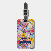 可愛い青い黄色の花エレガント柄モノグラム ラゲッジタグ (正面縦)