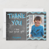 可愛い青い黒板誕生日写真 サンキューカード (正面)