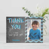 可愛い青い黒板誕生日写真 サンキューカード (スタンド正面)
