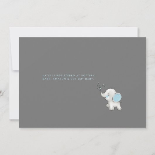 可愛い青おもしろいい男の子ママ人生ベイビーシャワー 招待状 (裏面)