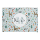 可愛い青お洒落い森の模様の子供 枕カバー (正面左)