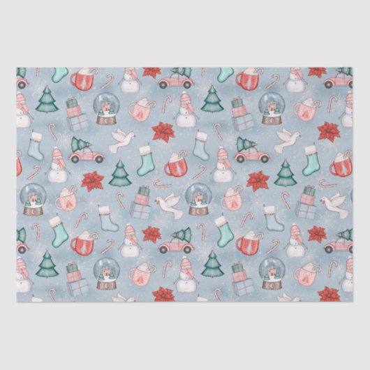 可愛い青お洒落水色クリスマスギフトラップ 薄葉紙 (正面)