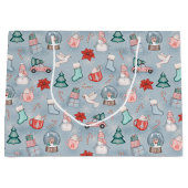 可愛い青お洒落水色クリスマス ラージペーパーバッグ (正面)