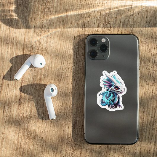 可愛い青っぽい白い竜 シール