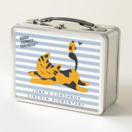 可愛い青とオレンジの猫 – キッズ メタルランチボックス