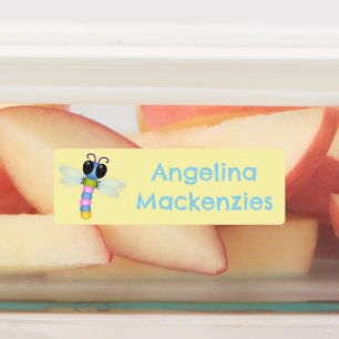 可愛い青とピンクのトンボの漫画パーソナライズされた ラベル