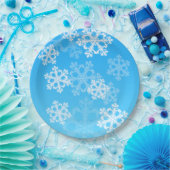可愛い青と白のクリスマススノーフレーク ペーパープレート (パーティー)