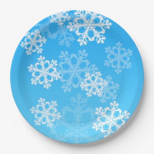 可愛い青と白のクリスマススノーフレーク ペーパープレート (正面)
