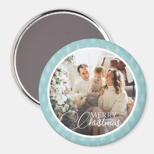 可愛い青と白のクリスマスツリーの休日の写真 マグネット (正面/裏面)