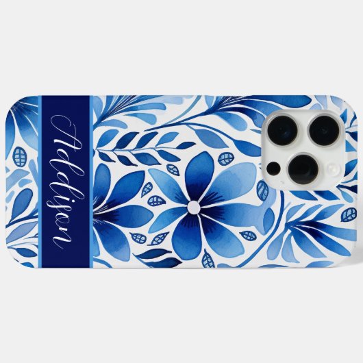 可愛い青と白のフォーク花柄 Case-Mate iPhoneケース (裏面 (横))