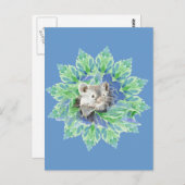 可愛い青と緑のハムスターをリーフィベッドに子供へ ポストカード (正面/裏面)