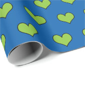 可愛い青と緑のハート柄のラッピング紙 ラッピングペーパー (ロールコーナー)