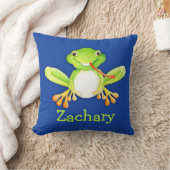 可愛い青と緑の子供の名前カエル枕 クッション (ブランケット)